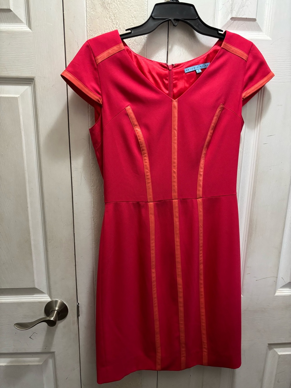 Antonio Melani Bright Coral Red Sheath Dress with Contrast Trim
